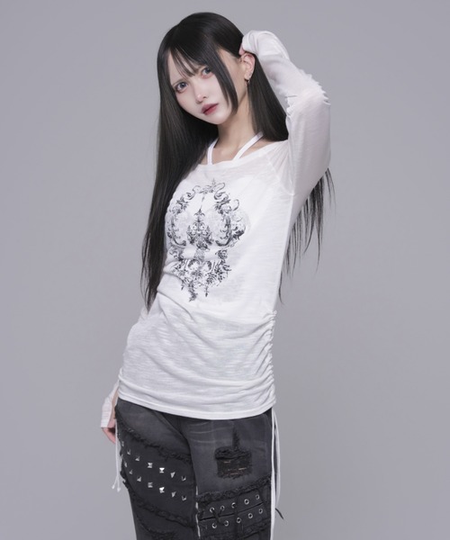 REFLEM(レフレム)の「『REFLEM/レフレム』シアーオフショルL/S Tee/ロングスリーブカットソー(Tシャツ/カットソー・レディース・ホワイト/ブラック・FREE)」の11枚目の写真