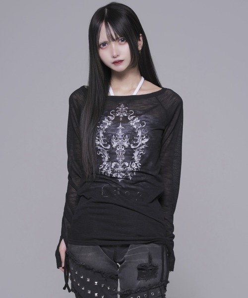 REFLEM(レフレム)の「『REFLEM/レフレム』シアーオフショルL/S Tee/ロングスリーブカットソー(Tシャツ/カットソー・レディース・ホワイト/ブラック・FREE)」の3枚目の写真