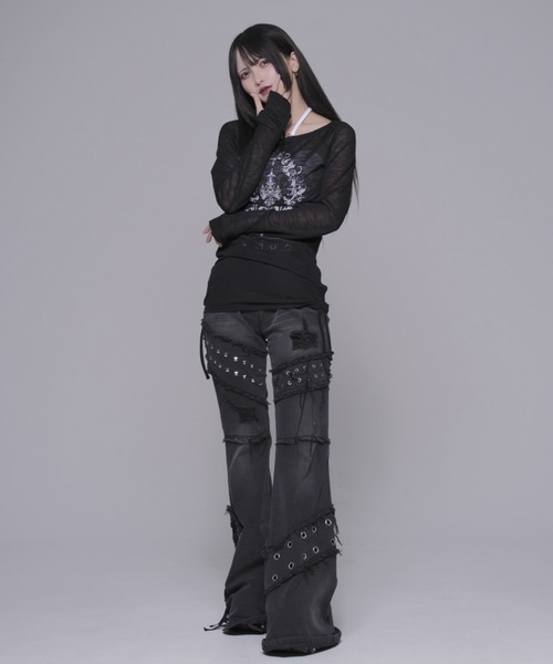 REFLEM(レフレム)の「『REFLEM/レフレム』シアーオフショルL/S Tee/ロングスリーブカットソー(Tシャツ/カットソー・レディース・ホワイト/ブラック・FREE)」の9枚目の写真