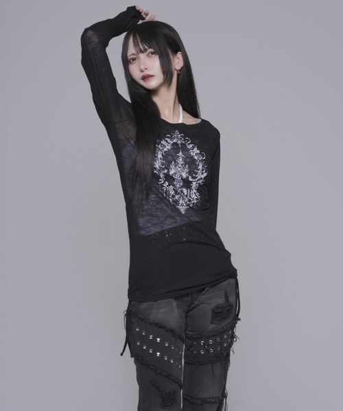 REFLEM(レフレム)の「『REFLEM/レフレム』シアーオフショルL/S Tee/ロングスリーブカットソー(Tシャツ/カットソー・レディース・ホワイト/ブラック・FREE)」の5枚目の写真