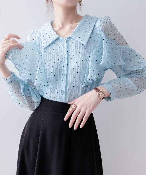 gossip!ロサンゼルス(ゴシップロサンゼルス)の「【Y2Kガーリー】レトロ ドット柄 フリル シフォンブラウス(シャツ/ブラウス・レディース・ブルー・M)」の5枚目の写真