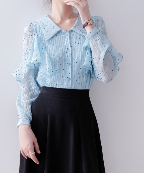 gossip!ロサンゼルス(ゴシップロサンゼルス)の「【Y2Kガーリー】レトロ ドット柄 フリル シフォンブラウス(シャツ/ブラウス・レディース・ブルー・M)」の13枚目の写真
