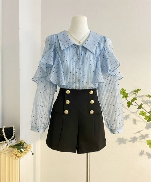 gossip!ロサンゼルス(ゴシップロサンゼルス)の「【Y2Kガーリー】レトロ ドット柄 フリル シフォンブラウス(シャツ/ブラウス・レディース・ブルー・M)」の21枚目の写真
