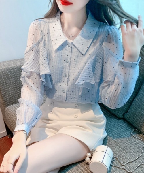 gossip!ロサンゼルス(ゴシップロサンゼルス)の「【Y2Kガーリー】レトロ ドット柄 フリル シフォンブラウス(シャツ/ブラウス・レディース・ブルー・M)」の16枚目の写真