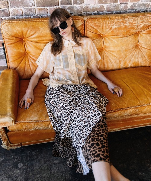 AULA AILA(アウラアイラ)の「コンビネーションスカート(スカート・レディース・グリーン/ブラウン/ホワイト・0)」の4枚目の写真