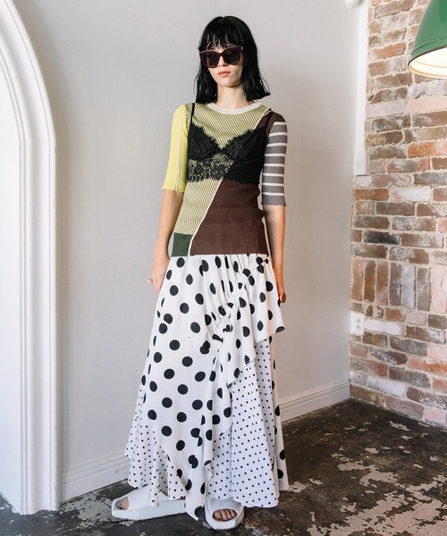 AULA AILA(アウラアイラ)の「コンビネーションスカート(スカート・レディース・グリーン/ブラウン/ホワイト・0)」の14枚目の写真