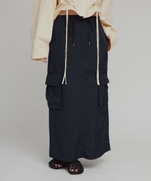 【W:Huku / 撥水 ワッシャーナイロン】カーゴ ロング スカート / Washer Nylon Cargo Long Skirt