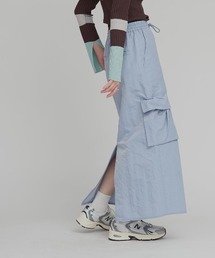 【W:Huku / 撥水 ワッシャーナイロン】カーゴ ロング スカート / Washer Nylon Cargo Long Skirt