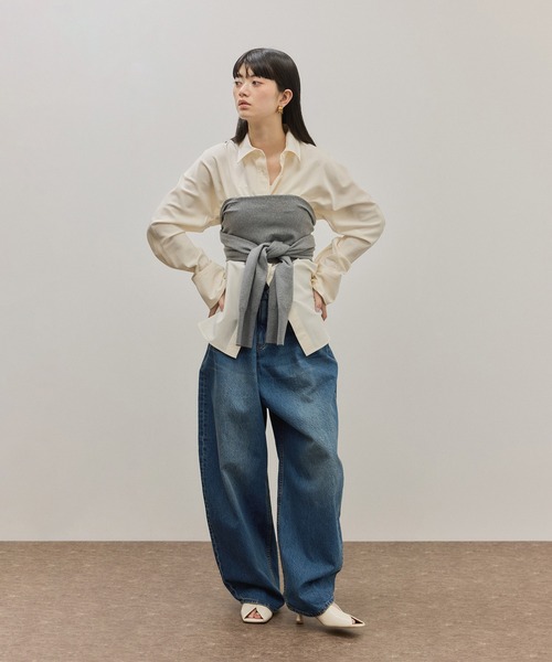 ADAM ET ROPE'（アダムエロペ）の「ボレロニットビスチェ（カーディガン/ボレロ・レディース・グレー/ブラック・FREE）」の3枚目の写真