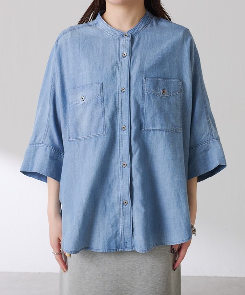 COLLAGE GALLARDAGALANTE（コラージュガリャルダガランテ）の「Q.anos/ライトデニムドルマンシアーシャツ（シャツ/ブラウス・レディース・サックスブルー/ブルー/オフホワイト・FREE）」の17枚目の写真