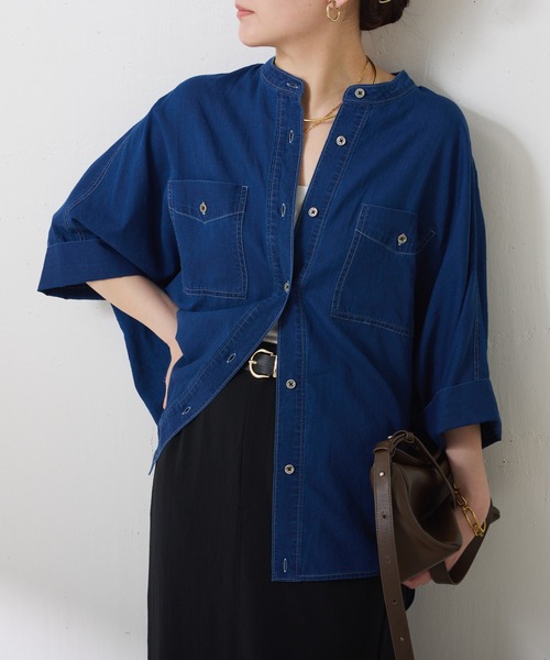 COLLAGE GALLARDAGALANTE（コラージュガリャルダガランテ）の「Q.anos/ライトデニムドルマンシャツ（シャツ/ブラウス・レディース・サックスブルー/ブルー/オフホワイト・FREE）」の6枚目の写真