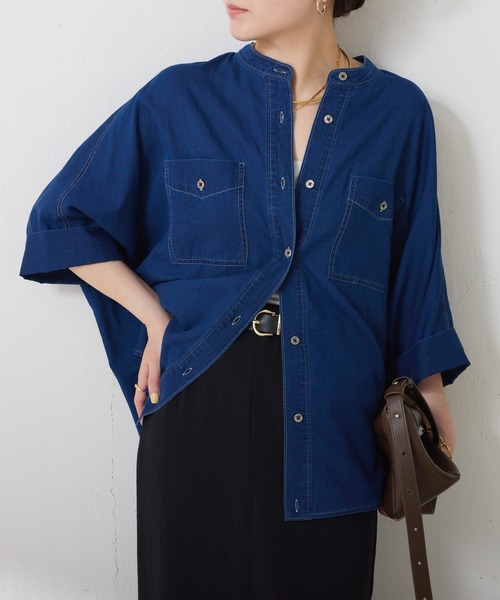 COLLAGE GALLARDAGALANTE（コラージュガリャルダガランテ）の「Q.anos/ライトデニムドルマンシャツ（シャツ/ブラウス・レディース・サックスブルー/ブルー/オフホワイト・FREE）」の7枚目の写真