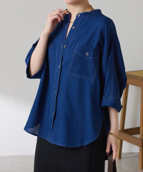 COLLAGE GALLARDAGALANTE（コラージュガリャルダガランテ）の「Q.anos/ライトデニムドルマンシアーシャツ（シャツ/ブラウス・レディース・サックスブルー/ブルー/オフホワイト・FREE）」の19枚目の写真