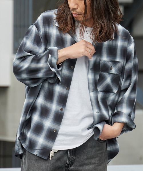 BIG MAC(ビッグマック)の「BIG MAC/ビッグマック オンブレチェック オープンカラーシャツ 2026年春夏(シャツ/ブラウス・メンズ・ブラック/レッド・S/M/L)」の5枚目の写真