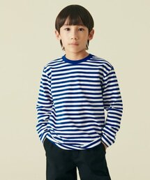 ストライプクルーネック長袖Tシャツ[ブルー/ホワイト]