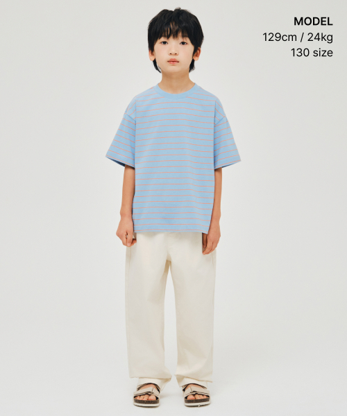 MUSINSA STANDARD KIDS（ムシンサスタンダードキッズ）の「ネローストライプクルーネックTシャツ[スカイブルー]（Tシャツ/カットソー・レディース・その他・110/120/130/140/150/160）」の2枚目の写真