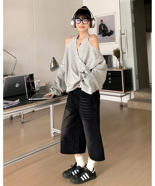 inst.ALL(インストール)の「カシュクールホルター肩あきルルーズトップス(スウェット・レディース・グレー/ブラック・M)」の4枚目の写真