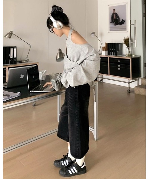 inst.ALL(インストール)の「カシュクールホルター肩あきルルーズトップス(スウェット・レディース・グレー/ブラック・M)」の5枚目の写真