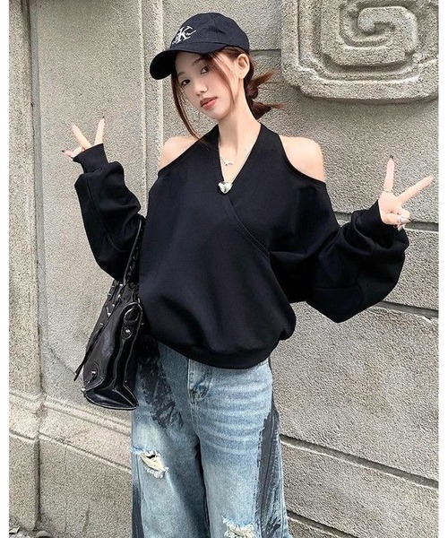 inst.ALL(インストール)の「カシュクールホルター肩あきルルーズトップス(スウェット・レディース・グレー/ブラック・M)」の19枚目の写真