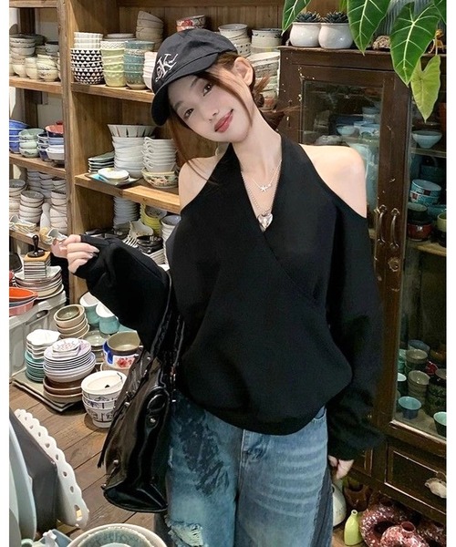 inst.ALL(インストール)の「カシュクールホルター肩あきルルーズトップス(スウェット・レディース・グレー/ブラック・M)」の22枚目の写真