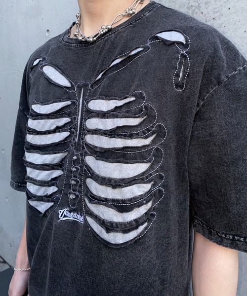 lilful（リルフル）の「【26年春夏新作】ボーンデザインダメージヴィンテージ加工Tシャツ（Tシャツ/カットソー・メンズ・ブラック/ブラウン・M/L）」の9枚目の写真