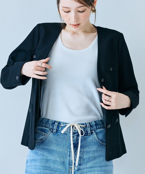 Audie a Muses(オーディアミューズ)の「カラミノーカラーVネックジャケット(ノーカラージャケット・レディース・オフホワイト/ブラック・42/38/36)」の11枚目の写真