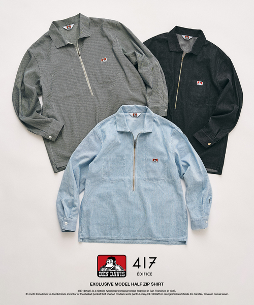 BEN DAVIS(ベンデイビス)の「【BEN DAVIS / ベンデイビス】417別注 Half Zip Shirt(シャツ/ブラウス・メンズ・ブルー/ネイビー/サックスブルー・X-LARGE/LARGE/MEDIUM)」の4枚目の写真