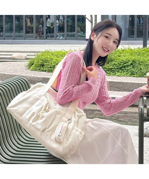 BIo wear ボストンバッグ M クリーム セール】[INT][POUCH SET] glossy shoulder duffel bag_Lemon chiffon