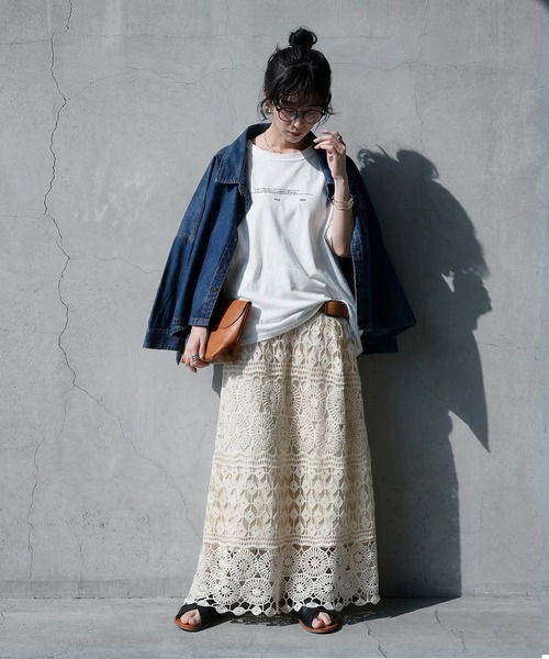 antiqua（アンティカ）の「レース 透かし編み フレアスカート（スカート・レディース・ナチュラル/ブラック・ONESIZE）」の13枚目の写真