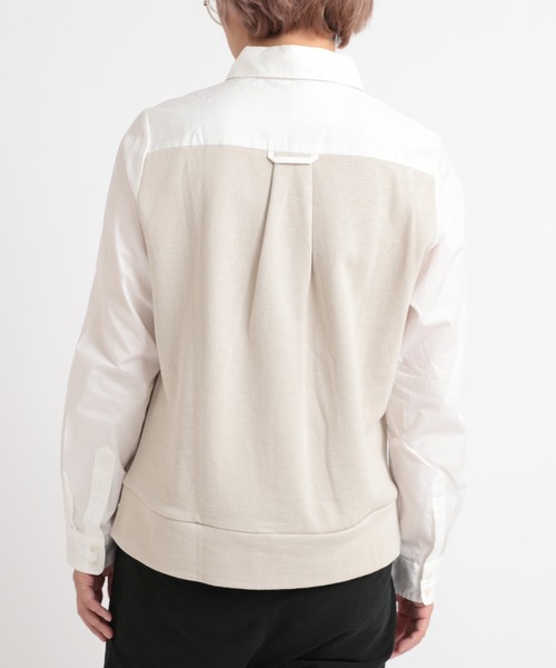 min@RNA（ミンアットアールエヌエー）の「B2219 シャツ×裏毛コンビプルオーバー（シャツ/ブラウス・レディース・ベージュ/ネイビー/グレー・MEDIUM）」の3枚目の写真