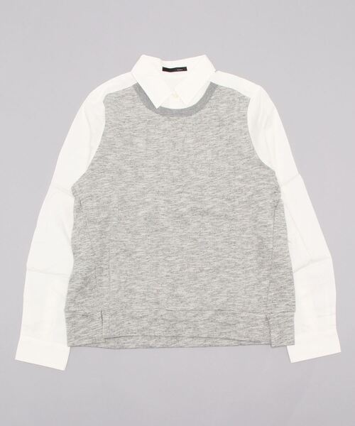 min@RNA（ミンアットアールエヌエー）の「B2219 シャツ×裏毛コンビプルオーバー（シャツ/ブラウス・レディース・ベージュ/ネイビー/グレー・MEDIUM）」の17枚目の写真