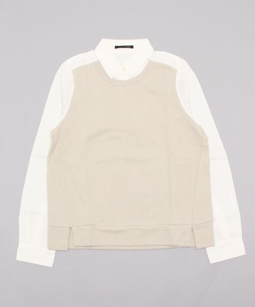 min@RNA（ミンアットアールエヌエー）の「B2219 シャツ×裏毛コンビプルオーバー（シャツ/ブラウス・レディース・ベージュ/ネイビー/グレー・MEDIUM）」の16枚目の写真