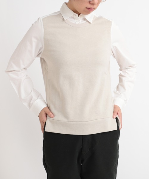 min@RNA（ミンアットアールエヌエー）の「B2219 シャツ×裏毛コンビプルオーバー（シャツ/ブラウス・レディース・ベージュ/ネイビー/グレー・MEDIUM）」の10枚目の写真