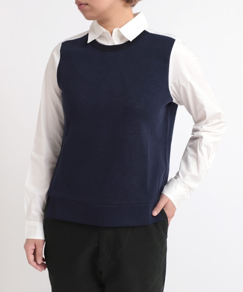 min@RNA（ミンアットアールエヌエー）の「B2219 シャツ×裏毛コンビプルオーバー（シャツ/ブラウス・レディース・ベージュ/ネイビー/グレー・MEDIUM）」の8枚目の写真