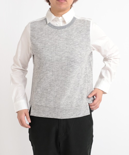 min@RNA（ミンアットアールエヌエー）の「B2219 シャツ×裏毛コンビプルオーバー（シャツ/ブラウス・レディース・ベージュ/ネイビー/グレー・MEDIUM）」の15枚目の写真