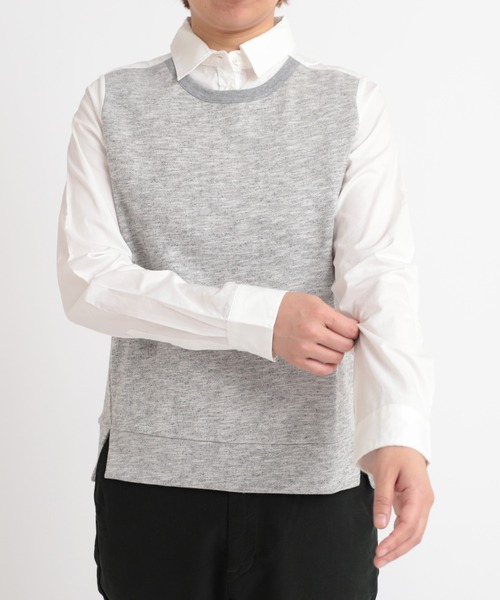 min@RNA（ミンアットアールエヌエー）の「B2219 シャツ×裏毛コンビプルオーバー（シャツ/ブラウス・レディース・ベージュ/ネイビー/グレー・MEDIUM）」の14枚目の写真