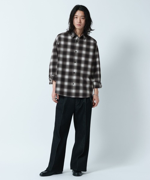 RAGEBLUE（レイジブルー）の「【LUXURY+EASY】OVER SIZE DRAPE OMBRE CHECK SHIRTS / ラグイージー/オーバーサイズドレープオンブレチェックシャツ（シャツ/ブラウス・メンズ・ライトブルー/ブラック/ピンク・LARGE/MEDIUM）」の4枚目の写真