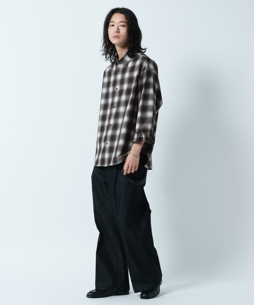 RAGEBLUE（レイジブルー）の「【LUXURY+EASY】OVER SIZE DRAPE OMBRE CHECK SHIRTS / ラグイージー/オーバーサイズドレープオンブレチェックシャツ（シャツ/ブラウス・メンズ・ライトブルー/ブラック/ピンク・LARGE/MEDIUM）」の5枚目の写真