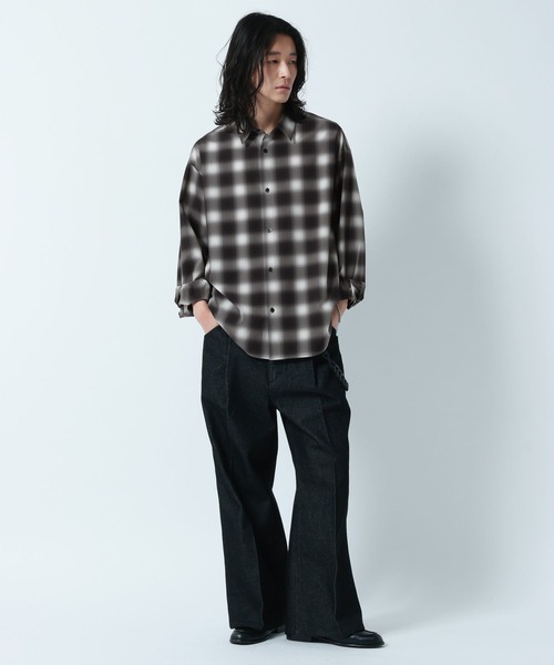 RAGEBLUE（レイジブルー）の「【LUXURY+EASY】OVER SIZE DRAPE OMBRE CHECK SHIRTS / ラグイージー/オーバーサイズドレープオンブレチェックシャツ（シャツ/ブラウス・メンズ・ライトブルー/ブラック/ピンク・LARGE/MEDIUM）」の6枚目の写真