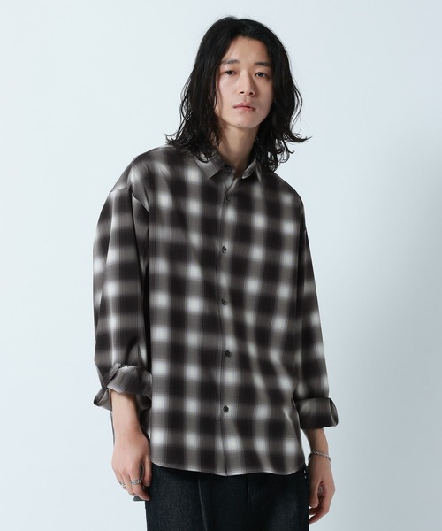 RAGEBLUE（レイジブルー）の「【LUXURY+EASY】OVER SIZE DRAPE OMBRE CHECK SHIRTS / ラグイージー/オーバーサイズドレープオンブレチェックシャツ（シャツ/ブラウス・メンズ・ライトブルー/ブラック/ピンク・LARGE/MEDIUM）」の7枚目の写真