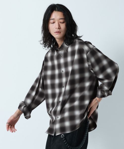 RAGEBLUE（レイジブルー）の「【LUXURY+EASY】OVER SIZE DRAPE OMBRE CHECK SHIRTS / ラグイージー/オーバーサイズドレープオンブレチェックシャツ（シャツ/ブラウス・メンズ・ライトブルー/ブラック/ピンク・LARGE/MEDIUM）」の8枚目の写真