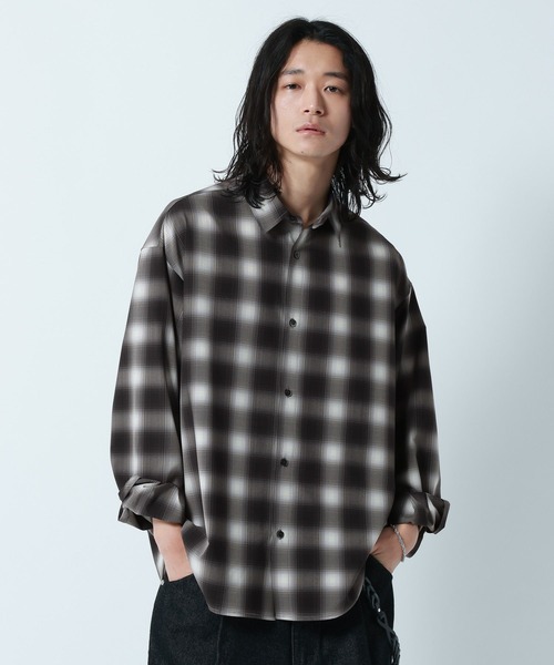 RAGEBLUE（レイジブルー）の「【LUXURY+EASY】OVER SIZE DRAPE OMBRE CHECK SHIRTS / ラグイージー/オーバーサイズドレープオンブレチェックシャツ（シャツ/ブラウス・メンズ・ライトブルー/ブラック/ピンク・LARGE/MEDIUM）」の9枚目の写真