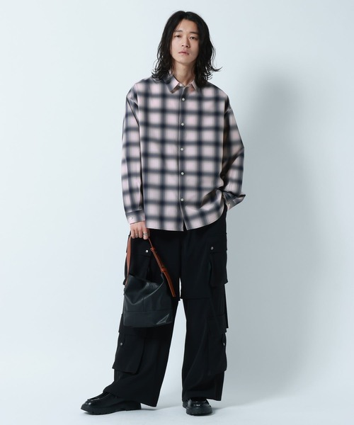 RAGEBLUE（レイジブルー）の「【LUXURY+EASY】OVER SIZE DRAPE OMBRE CHECK SHIRTS / ラグイージー/オーバーサイズドレープオンブレチェックシャツ（シャツ/ブラウス・メンズ・ライトブルー/ブラック/ピンク・LARGE/MEDIUM）」の10枚目の写真