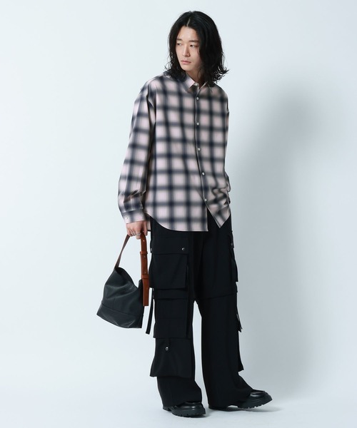RAGEBLUE（レイジブルー）の「【LUXURY+EASY】OVER SIZE DRAPE OMBRE CHECK SHIRTS / ラグイージー/オーバーサイズドレープオンブレチェックシャツ（シャツ/ブラウス・メンズ・ライトブルー/ブラック/ピンク・LARGE/MEDIUM）」の12枚目の写真