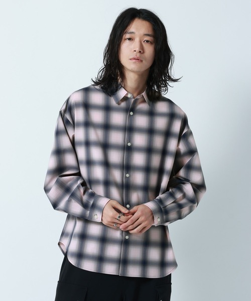 RAGEBLUE（レイジブルー）の「【LUXURY+EASY】OVER SIZE DRAPE OMBRE CHECK SHIRTS / ラグイージー/オーバーサイズドレープオンブレチェックシャツ（シャツ/ブラウス・メンズ・ライトブルー/ブラック/ピンク・LARGE/MEDIUM）」の13枚目の写真