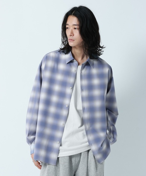 RAGEBLUE（レイジブルー）の「【LUXURY+EASY】OVER SIZE DRAPE OMBRE CHECK SHIRTS / ラグイージー/オーバーサイズドレープオンブレチェックシャツ（シャツ/ブラウス・メンズ・ライトブルー/ブラック/ピンク・LARGE/MEDIUM）」の19枚目の写真
