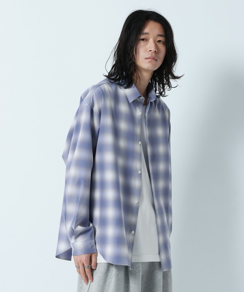 RAGEBLUE（レイジブルー）の「【LUXURY+EASY】OVER SIZE DRAPE OMBRE CHECK SHIRTS / ラグイージー/オーバーサイズドレープオンブレチェックシャツ（シャツ/ブラウス・メンズ・ライトブルー/ブラック/ピンク・LARGE/MEDIUM）」の20枚目の写真
