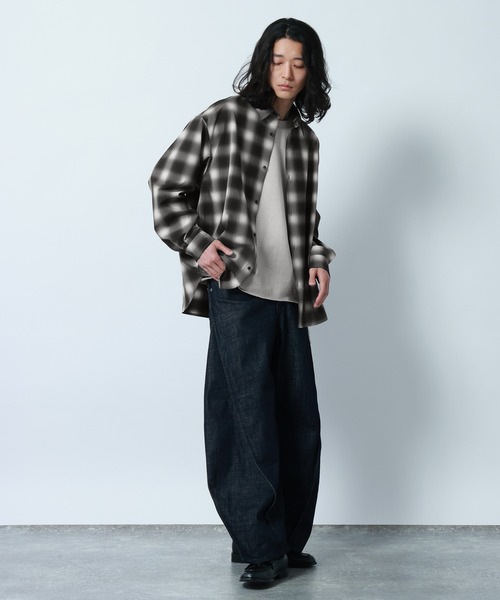 セール】【LUXURY+EASY】OVER SIZE DRAPE OMBRE CHECK SHIRTS / ラグ