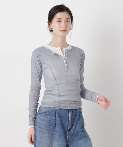 NANO universe(ナノユニバース)の「Robert P. Miller/LightPrib Henly L/S Tee(Tシャツ/カットソー・レディース・ライム/オフホワイト/その他1・FREE)」の1枚目の写真