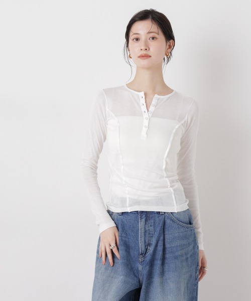 NANO universe(ナノユニバース)の「Robert P. Miller/LightPrib Henly L/S Tee(Tシャツ/カットソー・レディース・ライム/オフホワイト/その他1・FREE)」の2枚目の写真